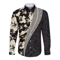 Bula Hibiscus Festival Long Sleeve Button Shirt Tapa Pattern Half Style