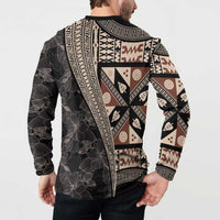 Bula Hibiscus Festival Button Sweatshirt Fijian Masi Pattern Half Style