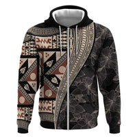 Bula Hibiscus Festival Zip Hoodie Fijian Masi Pattern Half Style