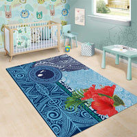 Fiji Day Area Rug Tapa Pattern and Hibiscus Flower