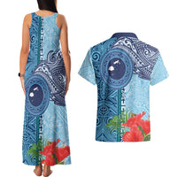 Fiji Day Couples Matching Tank Maxi Dress and Hawaiian Shirt Tapa Pattern and Hibiscus Flower