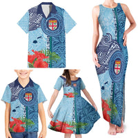 Fiji Day Family Matching Tank Maxi Dress and Hawaiian Shirt Tapa Pattern and Hibiscus Flower