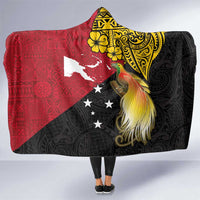 Papua New Guinea Independence Day Hooded Blanket Bird-of-Paradise with Map and Polynesian Pattern LT03 One Size Black - Polynesian Pride