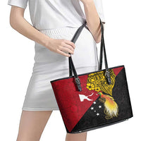 Papua New Guinea Independence Day Leather Tote Bag Bird-of-Paradise with Map and Polynesian Pattern LT03 - Polynesian Pride