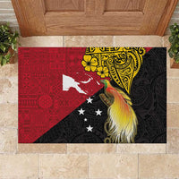 Papua New Guinea Independence Day Rubber Doormat Bird-of-Paradise with Map and Polynesian Pattern LT03 Black - Polynesian Pride
