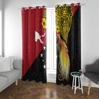 Papua New Guinea Independence Day Window Curtain Bird-of-Paradise with Map and Polynesian Pattern LT03 With Grommets Black - Polynesian Pride