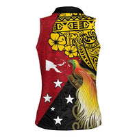 Papua New Guinea Independence Day Women Sleeveless Polo Shirt Bird-of-Paradise with Map and Polynesian Pattern