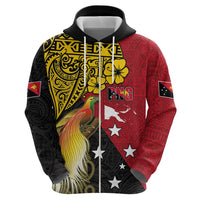Papua New Guinea Independence Day Zip Hoodie Bird-of-Paradise with Map and Polynesian Pattern