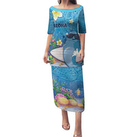 Aloha Hawaiian Monk Seal Puletasi Polynesian Tattoo The Ocean and Undersea Vibe LT03 Long Dress Blue - Polynesian Pride