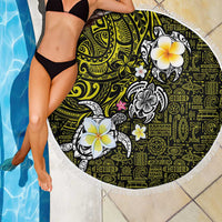 Hawaiian Turtle and Plumeria Beach Blanket Polynesian Tattoo and Tribal Elements Pattern Yellow Color LT03 - Polynesian Pride