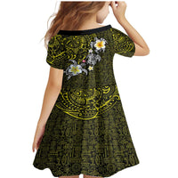 Hawaiian Turtle and Plumeria Family Matching Mermaid Dress and Hawaiian Shirt Polynesian Tattoo and Tribal Elements Pattern Yellow Color