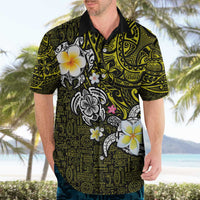 Hawaiian Turtle and Plumeria Hawaiian Shirt Polynesian Tattoo and Tribal Elements Pattern Yellow Color LT03 - Polynesian Pride