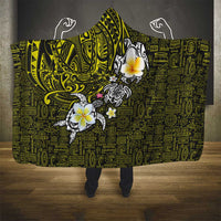 Hawaiian Turtle and Plumeria Hooded Blanket Polynesian Tattoo and Tribal Elements Pattern Yellow Color LT03 - Polynesian Pride
