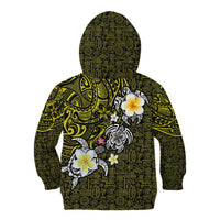 Hawaiian Turtle and Plumeria Kid Hoodie Polynesian Tattoo and Tribal Elements Pattern Yellow Color