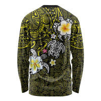 Hawaiian Turtle and Plumeria Long Sleeve Shirt Polynesian Tattoo and Tribal Elements Pattern Yellow Color LT03 - Polynesian Pride