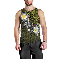 Hawaiian Turtle and Plumeria Men Tank Top Polynesian Tattoo and Tribal Elements Pattern Yellow Color LT03 - Polynesian Pride