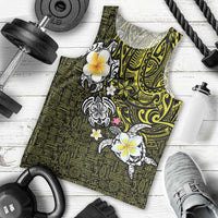 Hawaiian Turtle and Plumeria Men Tank Top Polynesian Tattoo and Tribal Elements Pattern Yellow Color LT03 - Polynesian Pride