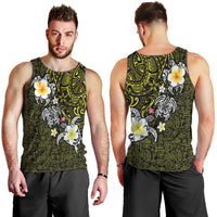 Hawaiian Turtle and Plumeria Men Tank Top Polynesian Tattoo and Tribal Elements Pattern Yellow Color LT03 - Polynesian Pride