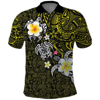 Hawaiian Turtle and Plumeria Polo Shirt Polynesian Tattoo and Tribal Elements Pattern Yellow Color LT03 Yellow - Polynesian Pride