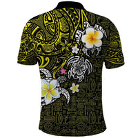 Hawaiian Turtle and Plumeria Polo Shirt Polynesian Tattoo and Tribal Elements Pattern Yellow Color LT03 - Polynesian Pride