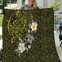 Hawaiian Turtle and Plumeria Quilt Polynesian Tattoo and Tribal Elements Pattern Yellow Color
