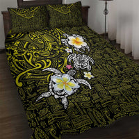 Hawaiian Turtle and Plumeria Quilt Bed Set Polynesian Tattoo and Tribal Elements Pattern Yellow Color LT03 Yellow - Polynesian Pride