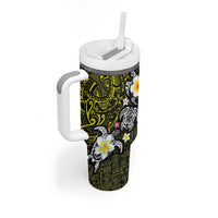 Hawaiian Turtle and Plumeria Tumbler With Handle Polynesian Tattoo and Tribal Elements Pattern Yellow Color LT03 - Polynesian Pride