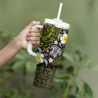 Hawaiian Turtle and Plumeria Tumbler With Handle Polynesian Tattoo and Tribal Elements Pattern Yellow Color LT03 - Polynesian Pride