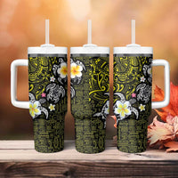 Hawaiian Turtle and Plumeria Tumbler With Handle Polynesian Tattoo and Tribal Elements Pattern Yellow Color LT03 - Polynesian Pride