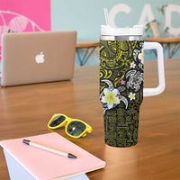 Hawaiian Turtle and Plumeria Tumbler With Handle Polynesian Tattoo and Tribal Elements Pattern Yellow Color LT03 - Polynesian Pride