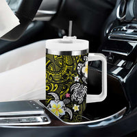 Hawaiian Turtle and Plumeria Tumbler With Handle Polynesian Tattoo and Tribal Elements Pattern Yellow Color LT03 - Polynesian Pride