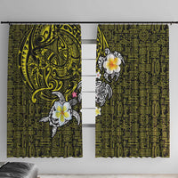 Hawaiian Turtle and Plumeria Window Curtain Polynesian Tattoo and Tribal Elements Pattern Yellow Color LT03 With Hooks Yellow - Polynesian Pride