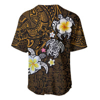 Hawaiian Turtle and Plumeria Baseball Jersey Polynesian Tattoo and Tribal Elements Pattern Orange Color