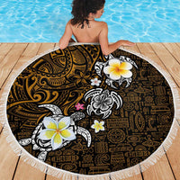 Hawaiian Turtle and Plumeria Beach Blanket Polynesian Tattoo and Tribal Elements Pattern Orange Color LT03 - Polynesian Pride