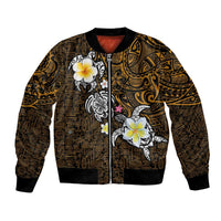 Hawaiian Turtle and Plumeria Bomber Jacket Polynesian Tattoo and Tribal Elements Pattern Orange Color