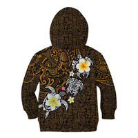 Hawaiian Turtle and Plumeria Kid Hoodie Polynesian Tattoo and Tribal Elements Pattern Orange Color