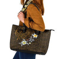 Hawaiian Turtle and Plumeria Leather Tote Bag Polynesian Tattoo and Tribal Elements Pattern Orange Color LT03 Orange - Polynesian Pride