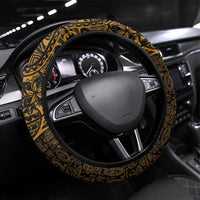 Hawaiian Turtle and Plumeria Steering Wheel Cover Polynesian Tattoo and Tribal Elements Pattern Orange Color