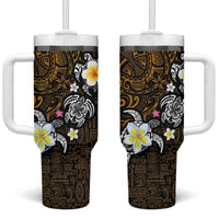 Hawaiian Turtle and Plumeria Tumbler With Handle Polynesian Tattoo and Tribal Elements Pattern Orange Color LT03 One Size: 40 oz Orange - Polynesian Pride