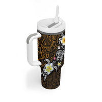 Hawaiian Turtle and Plumeria Tumbler With Handle Polynesian Tattoo and Tribal Elements Pattern Orange Color LT03 - Polynesian Pride