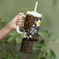 Hawaiian Turtle and Plumeria Tumbler With Handle Polynesian Tattoo and Tribal Elements Pattern Orange Color LT03 - Polynesian Pride