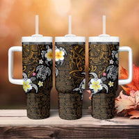Hawaiian Turtle and Plumeria Tumbler With Handle Polynesian Tattoo and Tribal Elements Pattern Orange Color LT03 - Polynesian Pride