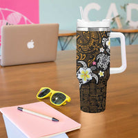 Hawaiian Turtle and Plumeria Tumbler With Handle Polynesian Tattoo and Tribal Elements Pattern Orange Color LT03 - Polynesian Pride
