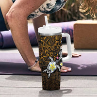 Hawaiian Turtle and Plumeria Tumbler With Handle Polynesian Tattoo and Tribal Elements Pattern Orange Color LT03 - Polynesian Pride