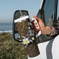 Hawaiian Turtle and Plumeria Tumbler With Handle Polynesian Tattoo and Tribal Elements Pattern Orange Color LT03 - Polynesian Pride
