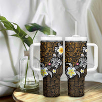 Hawaiian Turtle and Plumeria Tumbler With Handle Polynesian Tattoo and Tribal Elements Pattern Orange Color LT03 - Polynesian Pride