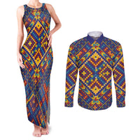 Kolose-Tuvalu Crochet Couples Matching Tank Maxi Dress and Long Sleeve Button Shirt with Polynesian and Pacific Tattoos LT03 Navy - Polynesian Pride