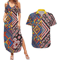 Tuvaluan and New Zealand Culture Couples Matching Summer Maxi Dress and Hawaiian Shirt The Art of Kolose and Taniko - Polynesian Pride