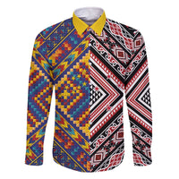 Tuvaluan and New Zealand Culture Family Matching Off The Shoulder Long Sleeve Dress and Hawaiian Shirt The Art of Kolose and Taniko - Polynesian Pride