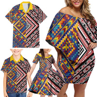 Tuvaluan and New Zealand Culture Family Matching Off Shoulder Short Dress and Hawaiian Shirt The Art of Kolose and Taniko - Polynesian Pride